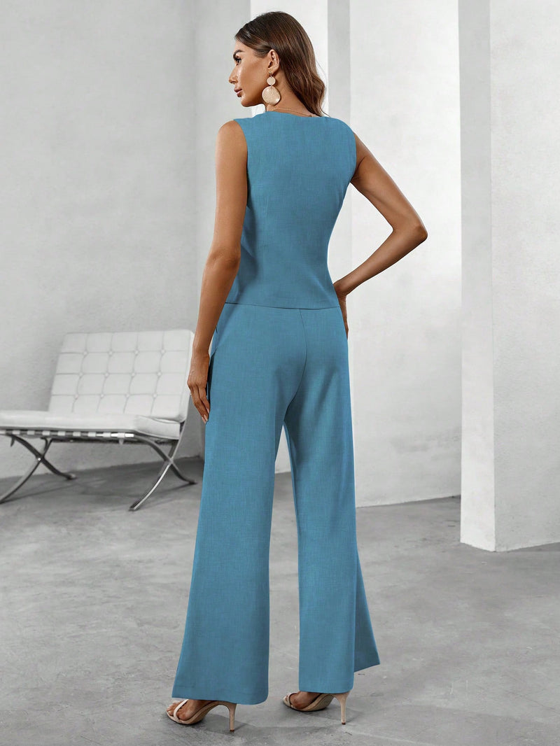 Conjunto Colete Blazer & Calças Wide leg - Tiffani Moda Feminina