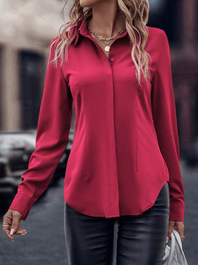 Camisa Merien De Manga Longa De Cor Sólida - Tiffani Moda Feminina