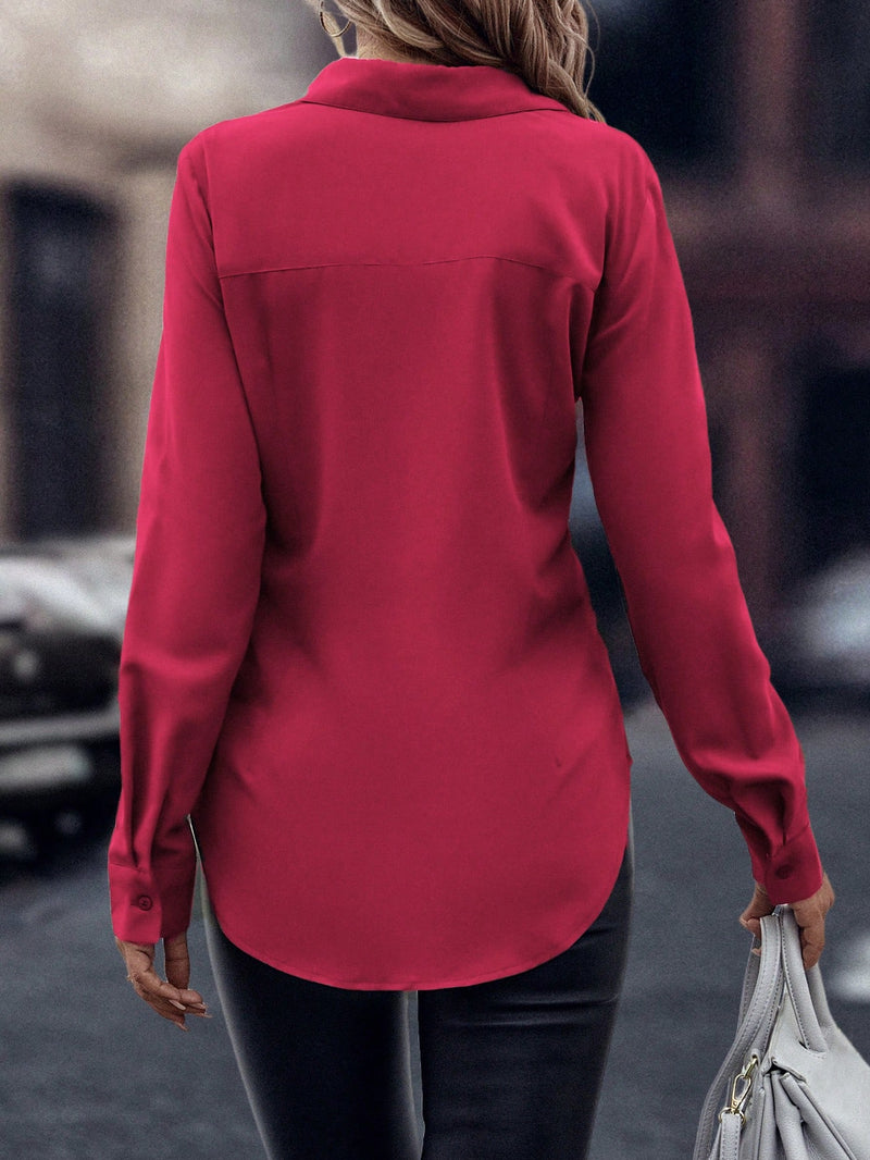 Camisa Merien De Manga Longa De Cor Sólida - Tiffani Moda Feminina