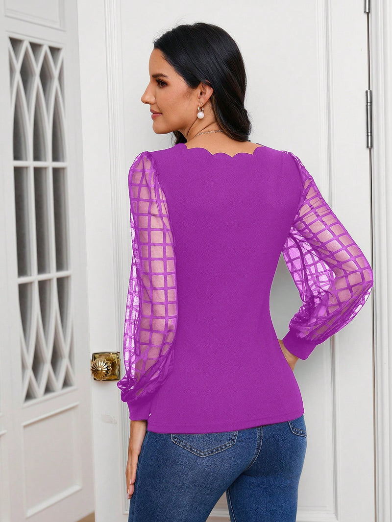 Camisa Manga Longa Com Detalhe de Acabamento de Borda de Concha - Tiffani Moda Feminina