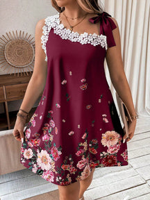 Vestido Plus Size Decote De Renda Em Patchwork - Tiffani Moda Feminina