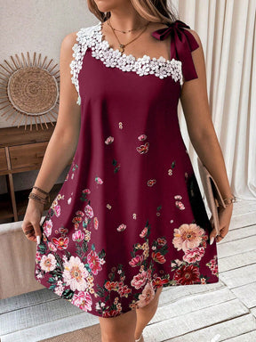Vestido Plus Size Decote De Renda Em Patchwork - Tiffani Moda Feminina