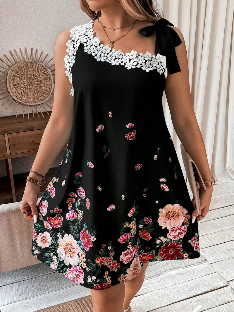 Vestido Plus Size Decote De Renda Em Patchwork - Tiffani Moda Feminina