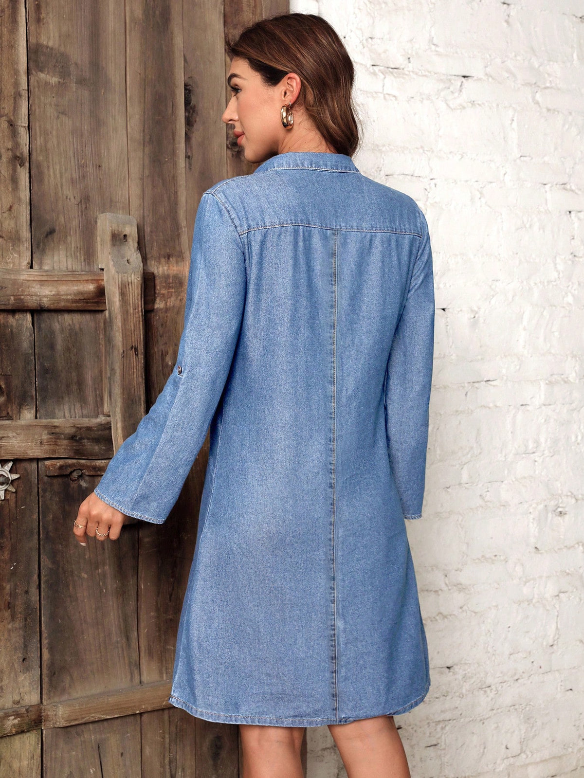 Vestido Jeans Jannine De Manga Dobrável