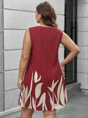 Vestido Sem Mangas Plus-Size Estampado De Planta - Tiffani Moda Feminina