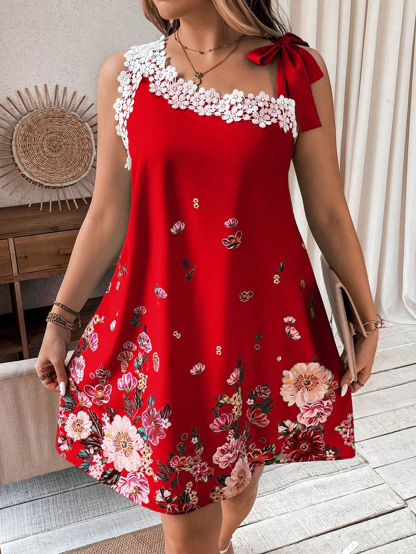 Vestido Plus Size Decote De Renda Em Patchwork - Tiffani Moda Feminina