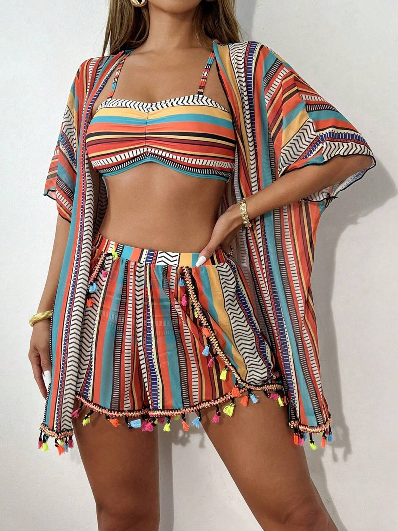 Conjunto de 4 peças de roupa de banho incluindo Top bikini franzido - Tiffani Moda Feminina