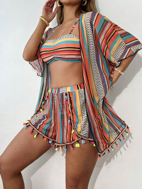 Conjunto de 4 peças de roupa de banho incluindo Top bikini franzido - Tiffani Moda Feminina