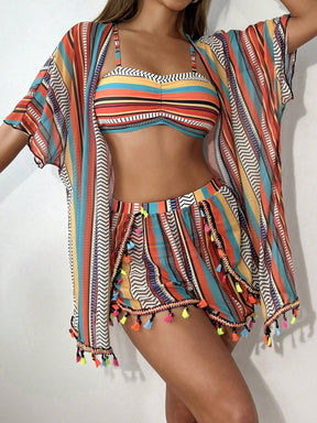 Conjunto de 4 peças de roupa de banho incluindo Top bikini franzido - Tiffani Moda Feminina