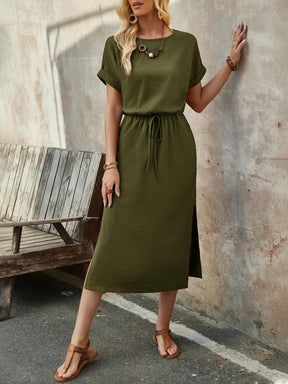 Vestido Midi de Verão com Manga Curta