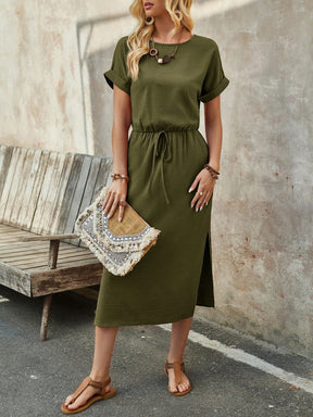 Vestido Midi de Verão com Manga Curta