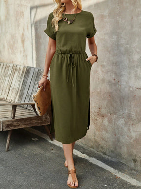 Vestido Midi de Verão com Manga Curta