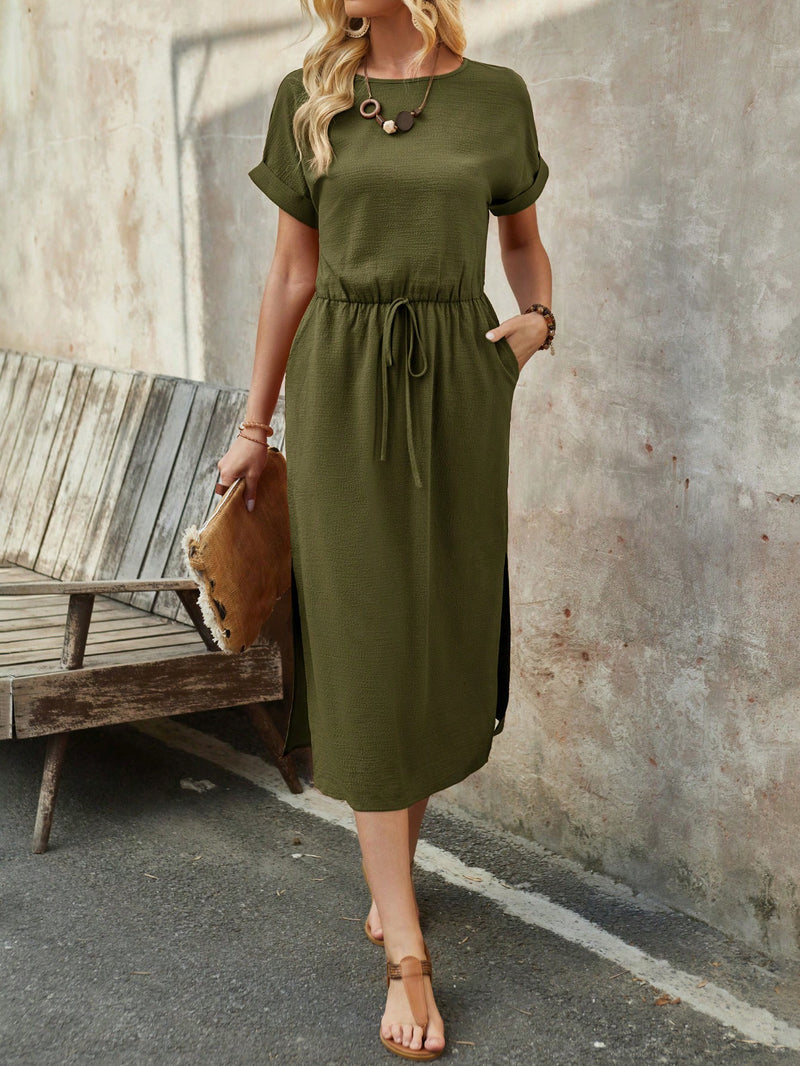Vestido Midi de Verão com Manga Curta
