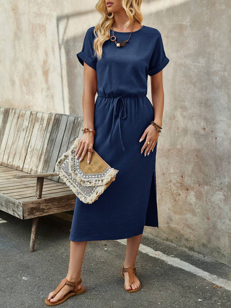 Vestido Midi de Verão com Manga Curta - Tiffani Moda Feminina