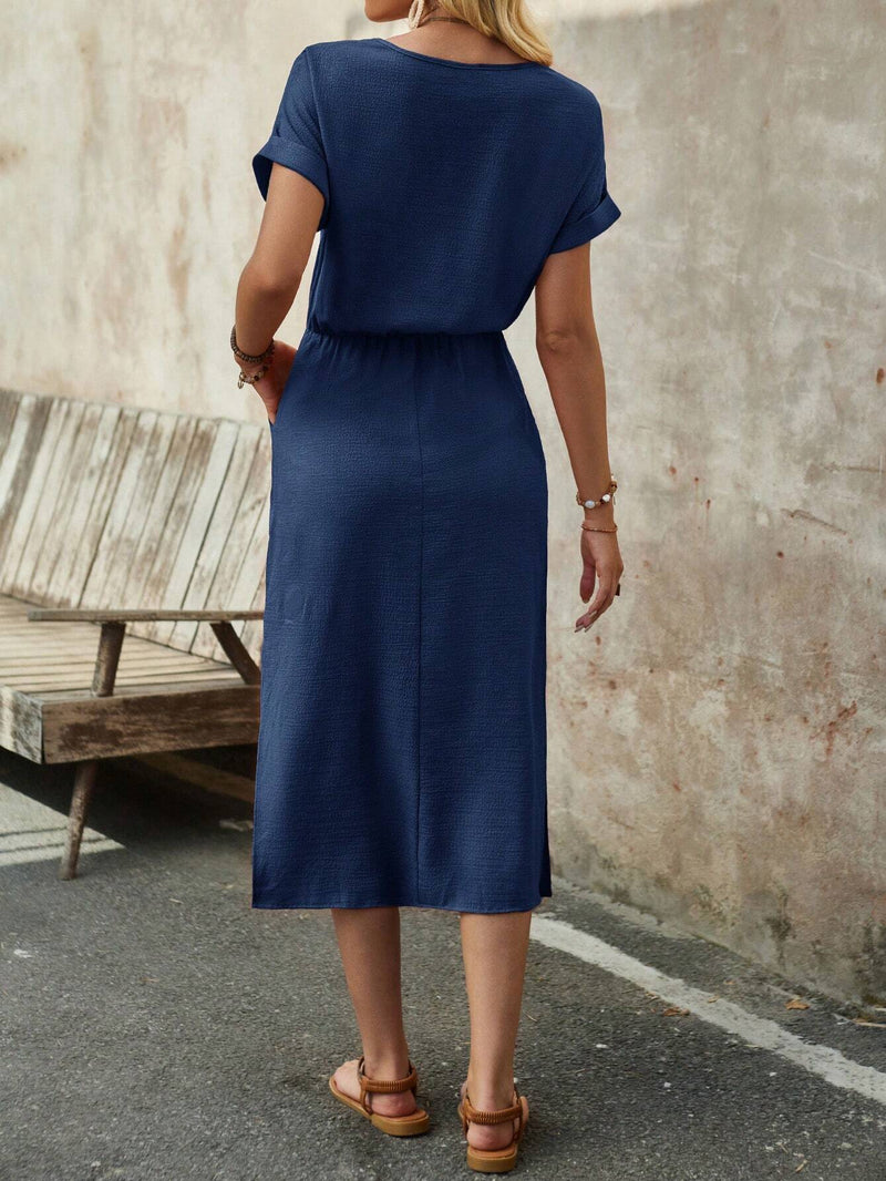 Vestido Midi de Verão com Manga Curta - Tiffani Moda Feminina
