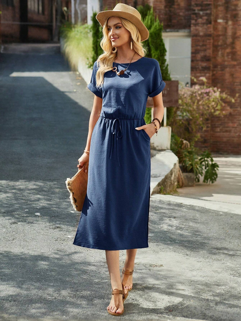 Vestido Midi de Verão com Manga Curta - Tiffani Moda Feminina