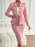 Blazer Gabrielle De Lapela Com Botão Único E Saia Lápis