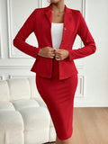 Blazer Gabrielle De Lapela Com Botão Único E Saia Lápis