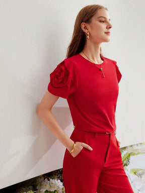 Camiseta MOTF Com Manga Bufante E Babado Em Camadas - Tiffani Moda Feminina