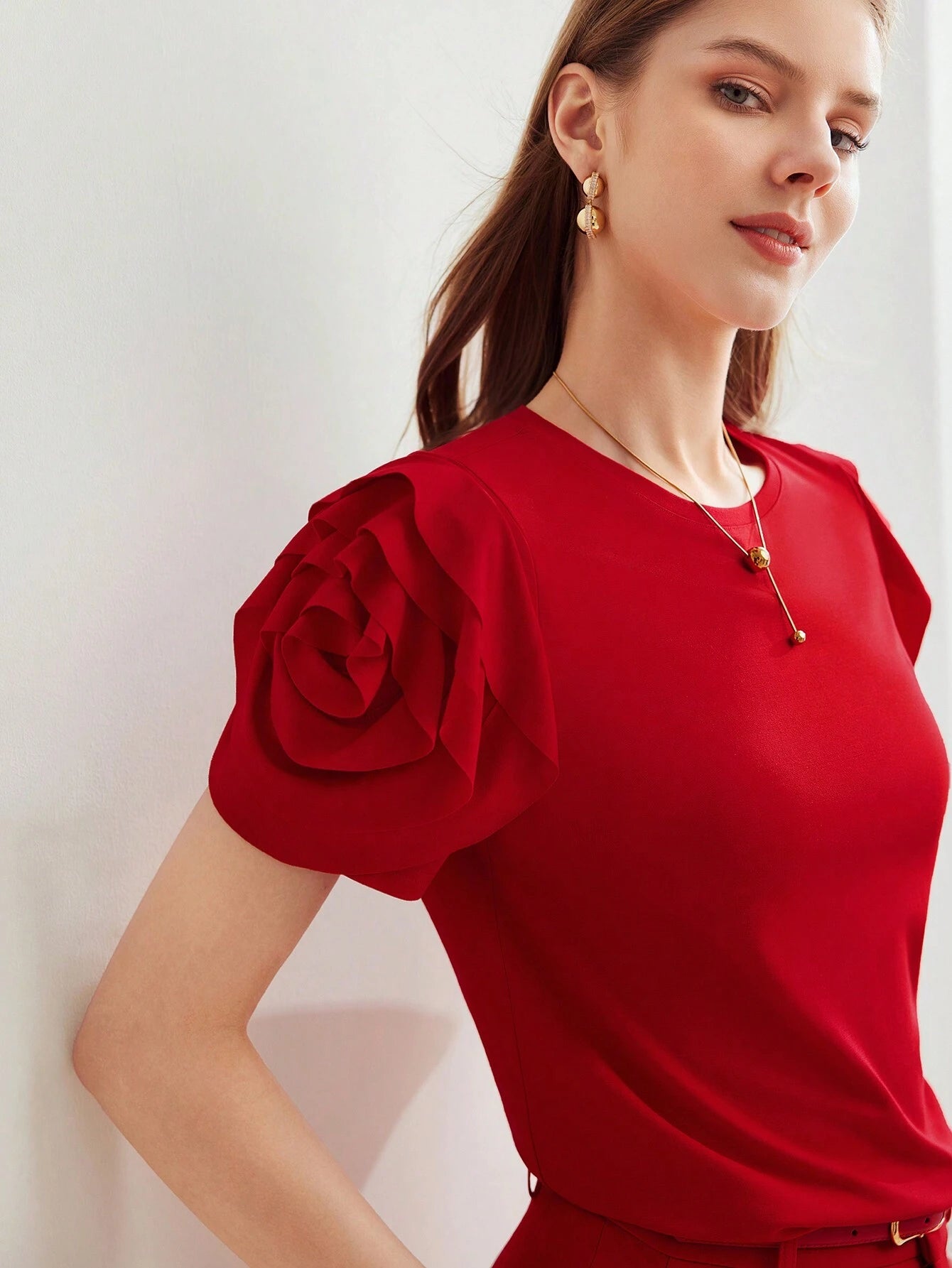 Camiseta MOTF Com Manga Bufante E Babado Em Camadas - Tiffani Moda Feminina