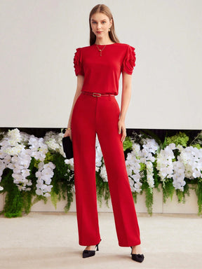 Camiseta MOTF Com Manga Bufante E Babado Em Camadas - Tiffani Moda Feminina