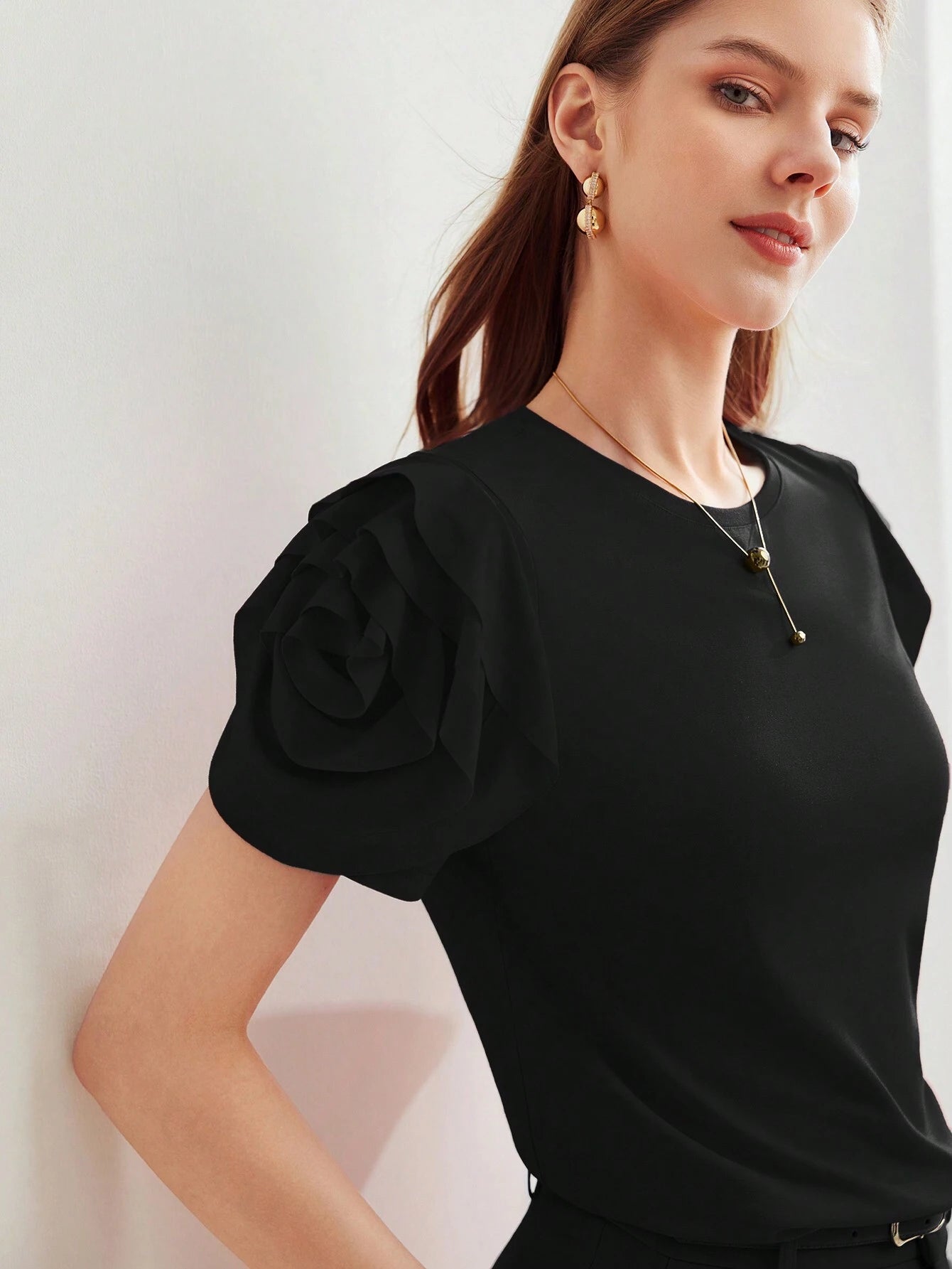 Camiseta MOTF Com Manga Bufante E Babado Em Camadas - Tiffani Moda Feminina