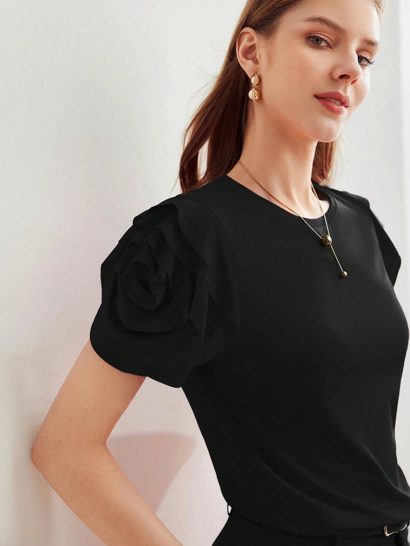 Camiseta MOTF Com Manga Bufante E Babado Em Camadas - Tiffani Moda Feminina