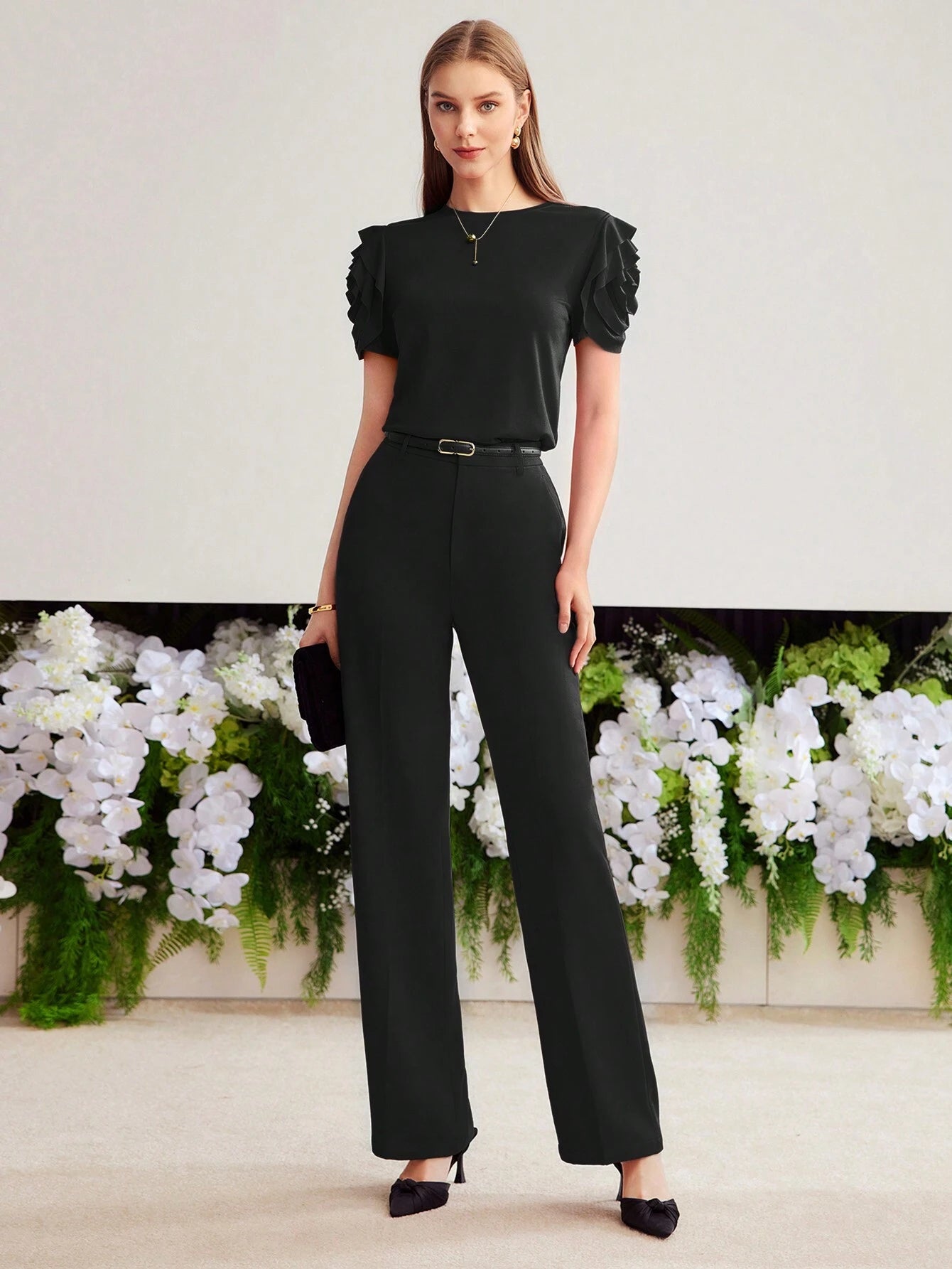Camiseta MOTF Com Manga Bufante E Babado Em Camadas - Tiffani Moda Feminina