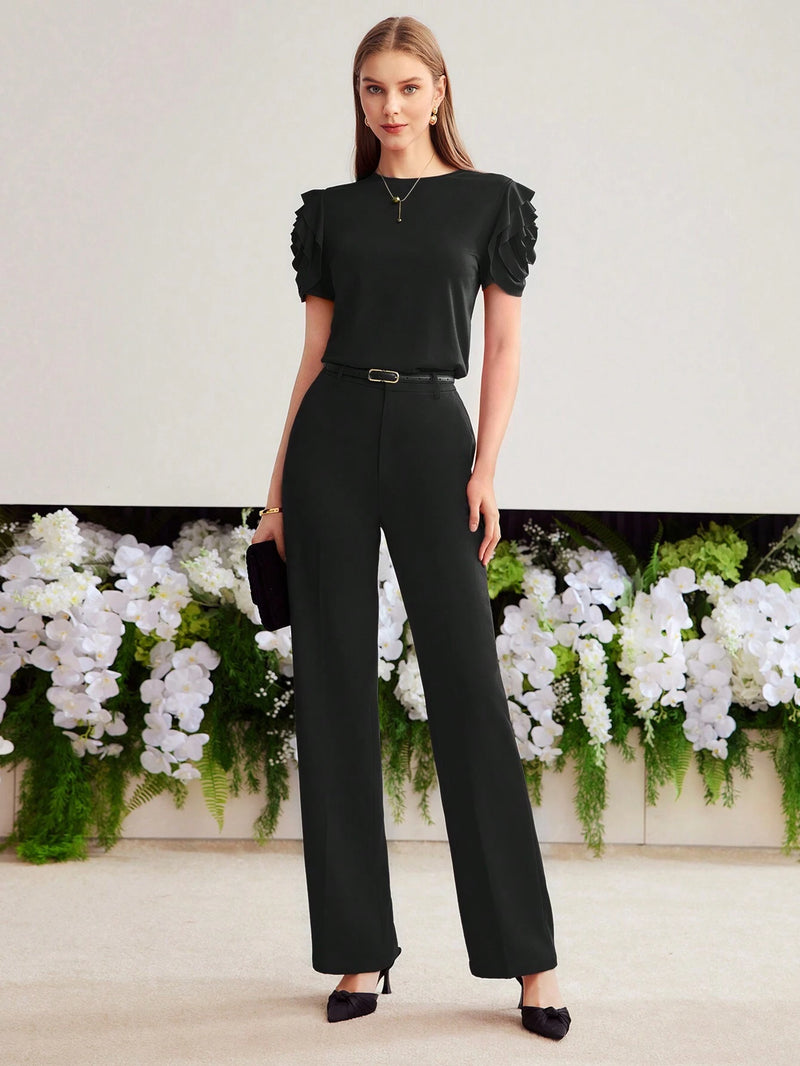 Camiseta MOTF Com Manga Bufante E Babado Em Camadas - Tiffani Moda Feminina