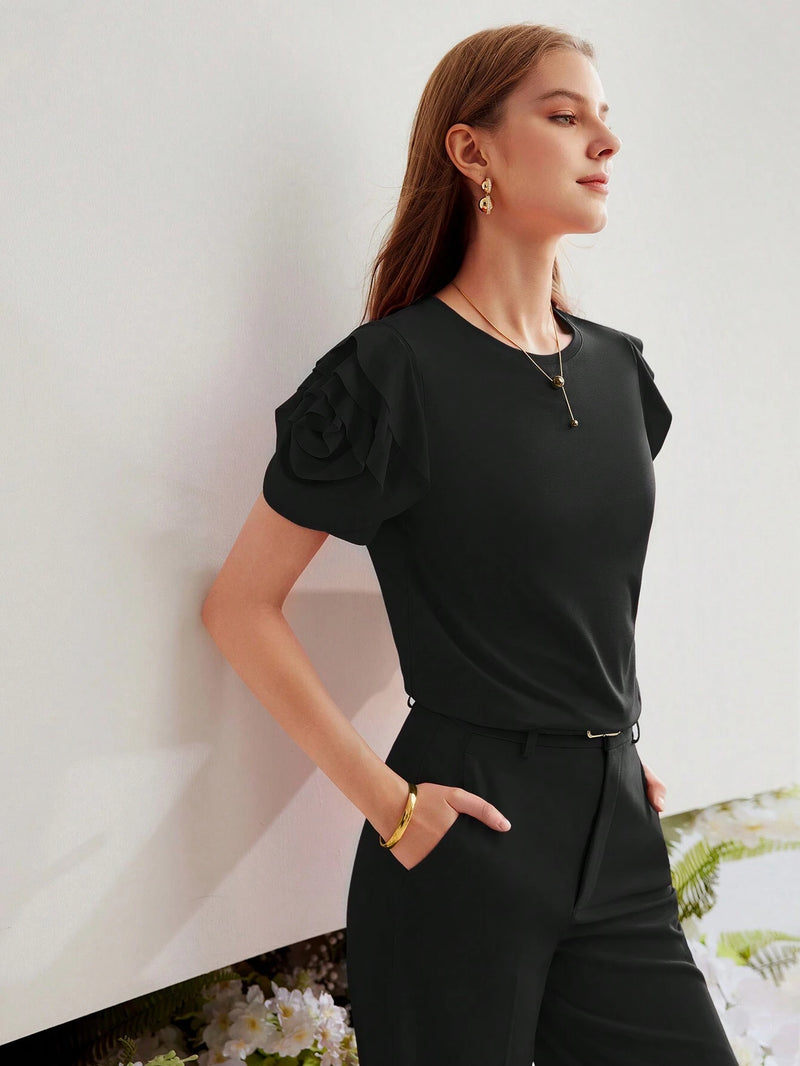 Camiseta MOTF Com Manga Bufante E Babado Em Camadas - Tiffani Moda Feminina