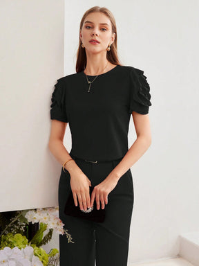 Camiseta MOTF Com Manga Bufante E Babado Em Camadas - Tiffani Moda Feminina