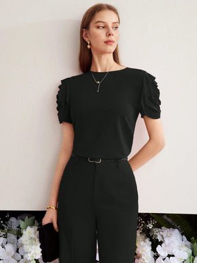 Camiseta MOTF Com Manga Bufante E Babado Em Camadas - Tiffani Moda Feminina