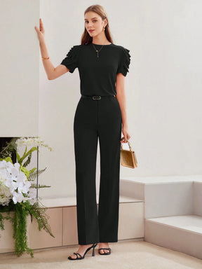 Camiseta MOTF Com Manga Bufante E Babado Em Camadas - Tiffani Moda Feminina