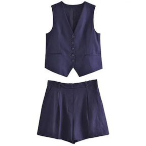 Conjunto Tiffani short médio e colete em alfaiataria