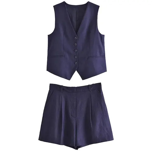 Conjunto Tiffani short médio e colete em alfaiataria