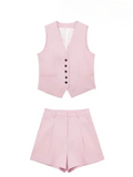 Conjunto Tiffani short médio e colete em alfaiataria