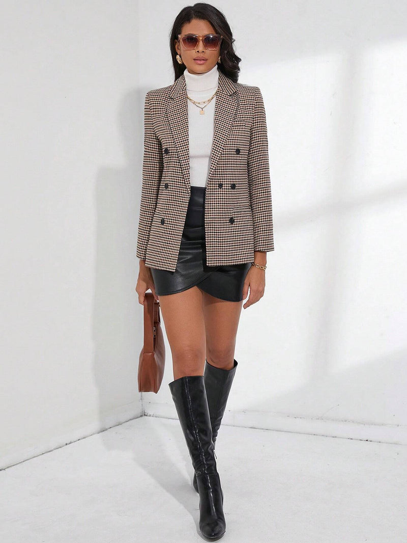 Blazer Xadrez com gola de lapela - Tiffani Moda Feminina
