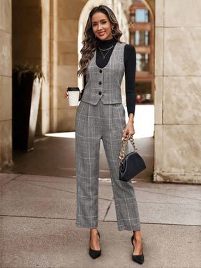 Colete Xadrez Com Botões E Calça Executive - Tiffani Moda Feminina