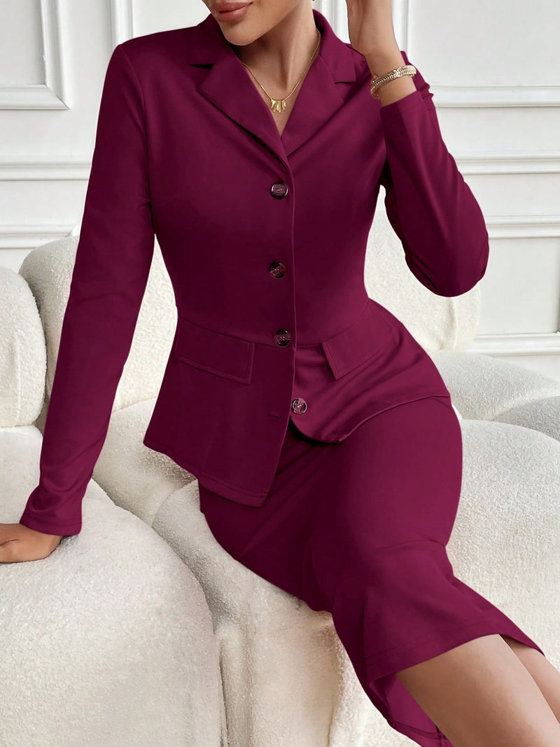 Blazer Gabrielle De Lapela Com Botão Único E Saia Lápis