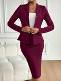 Blazer Gabrielle De Lapela Com Botão Único E Saia Lápis