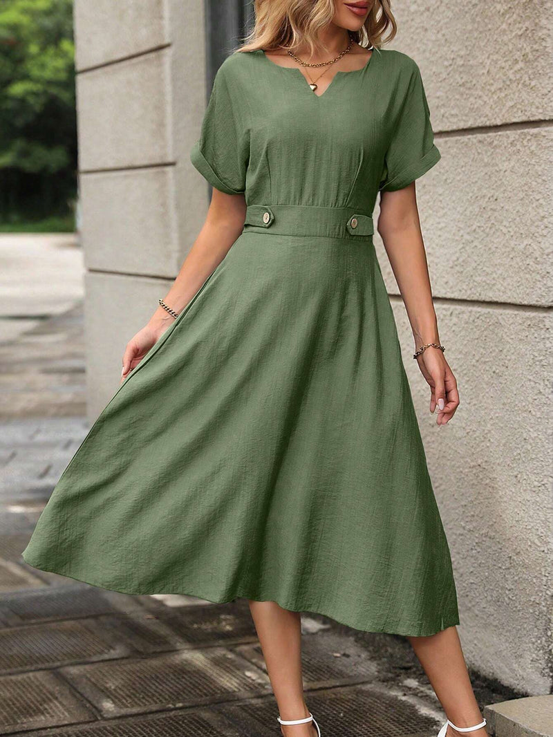 Vestido Classico com Detalhe De Botão - Tiffani Moda Feminina