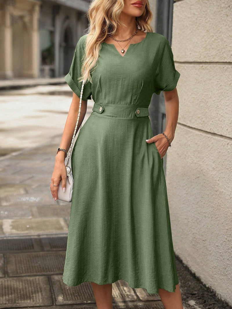 Vestido Classico com Detalhe De Botão - Tiffani Moda Feminina