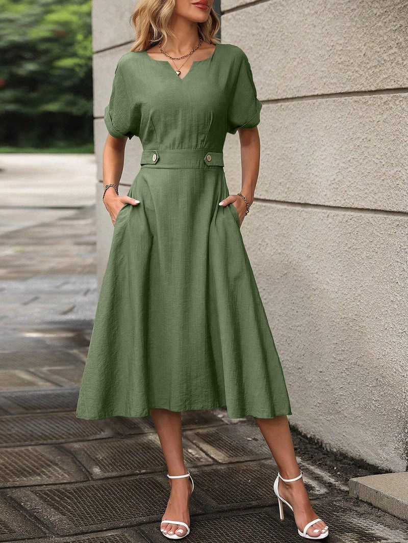 Vestido Classico com Detalhe De Botão - Tiffani Moda Feminina