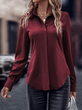 Camisa Merien De Manga Longa De Cor Sólida - Tiffani Moda Feminina