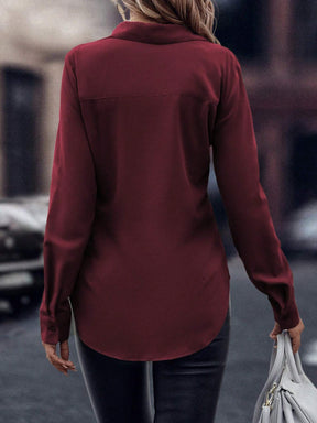 Camisa Merien De Manga Longa De Cor Sólida - Tiffani Moda Feminina