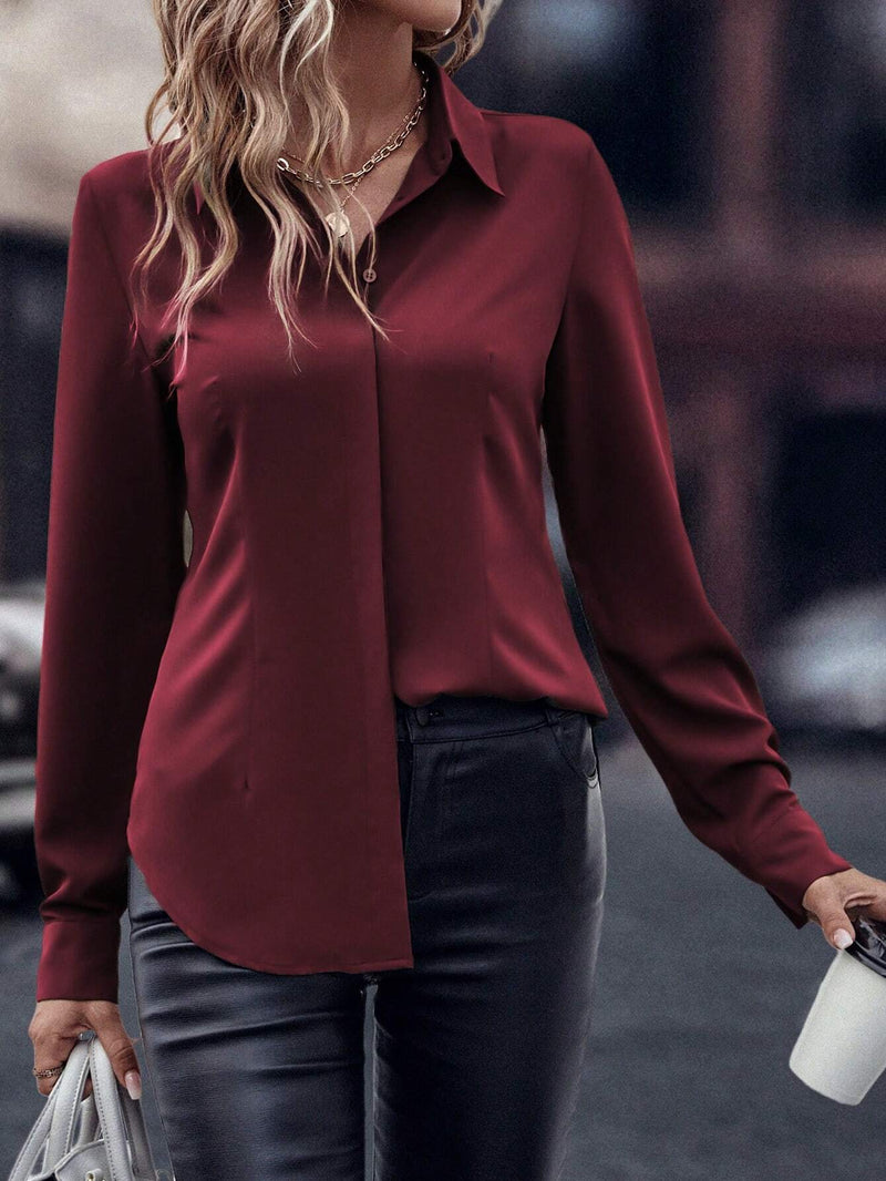 Camisa Merien De Manga Longa De Cor Sólida - Tiffani Moda Feminina
