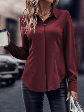 Camisa Merien De Manga Longa De Cor Sólida - Tiffani Moda Feminina