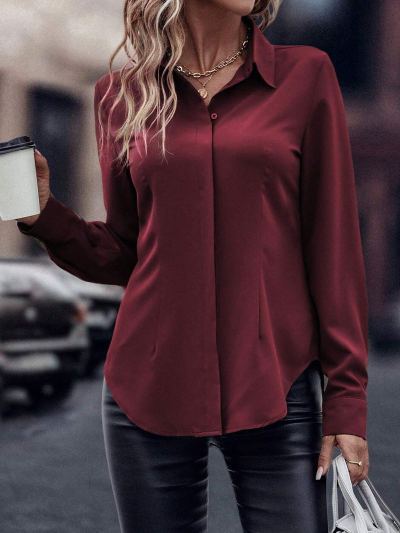 Camisa Merien De Manga Longa De Cor Sólida - Tiffani Moda Feminina