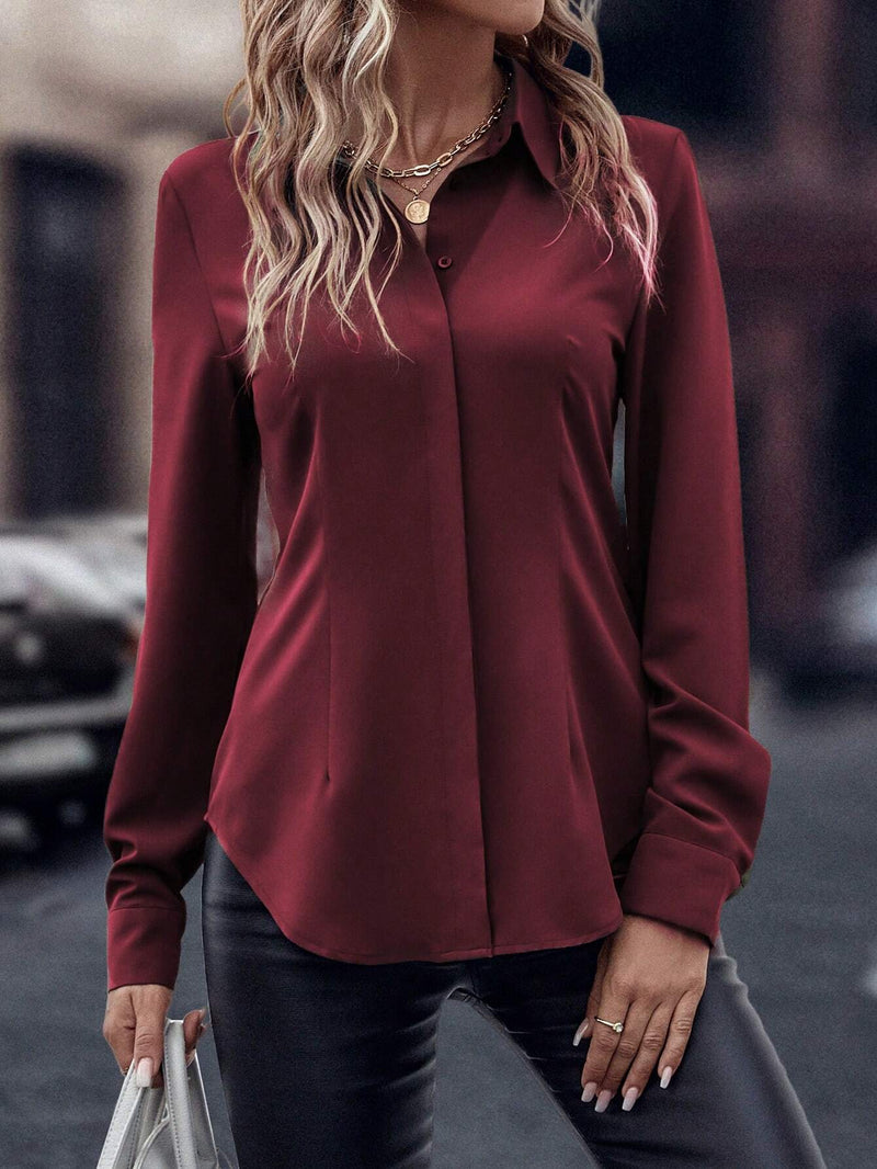 Camisa Merien De Manga Longa De Cor Sólida - Tiffani Moda Feminina