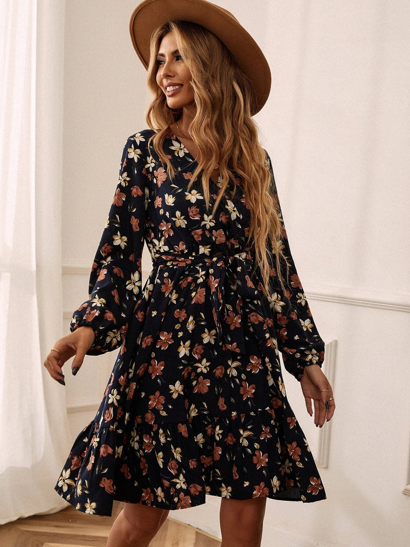 Vestido com estampa floral com cinto - Tiffani Moda Feminina